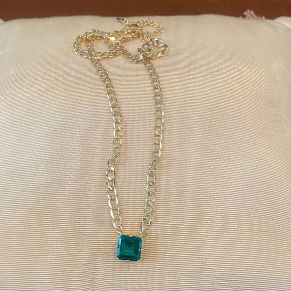 JOY DRAVECKY BIG ENERGY SOLITAIRE GREEN (EMERALD) CZ NECKLACE NWOT - Picture 3 of 6
